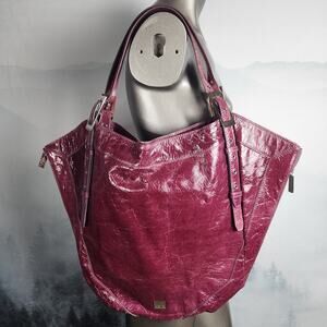 Vintage Kooba Blake Plum Distressed Leather Shoulder Bag / Tote